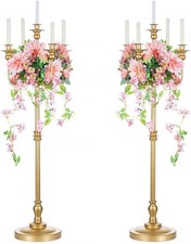 Sziqiqi 124cm Gold Kerzenständer Metall 2er Set, Moderne Kerzenleuchter 5-armig