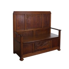 Antike Sitzbank Bank mit Armlehne und Truhe aus Eichenholz B: 142 cm -11674-