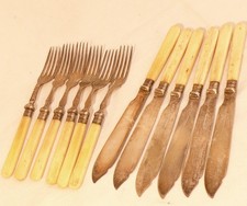 antik BESTECK SET EPNS BEIN FISCHBESTECK 6 Personen versilbert ELFENBEINFARBIG