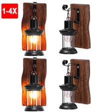 E27 Retro Industriell Holz Wandleuchte Vintage WandLampe Antik Laterne Lampe DE