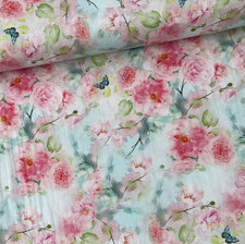 Stoff Meterware Baumwollstoff Patchwork 50 cm Rosenmuster Schmetterlinge Rosen