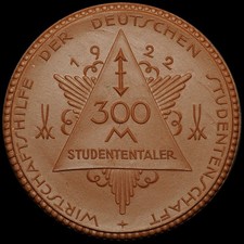 NOTGELD: 300 Mark 1922, Porzellan - braun. BERLIN - STUDENTENTALER.