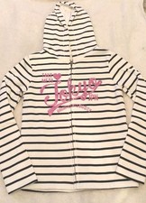 C&A Jacke Weiß Blau gestreift Rosa Aufdruck Glitzer Gr. 146 152  Neu o. Etikett