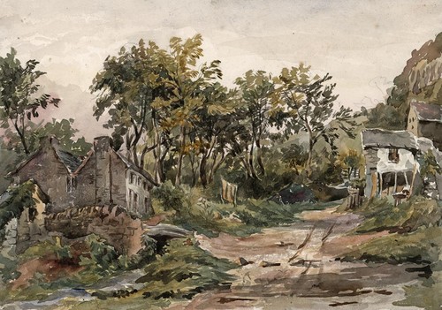 Aquarell gemälde bergdorf - gemälde,