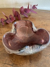 Murano Glas Aschenbecher mit Luftblasen - Bubbles Silberfarbene Einschmelzung