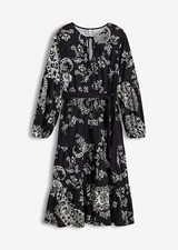 Neu Kleid mit weitschwingendem Rock Gr. 32/34 Schwarz Bedruckt Freizeitkleid