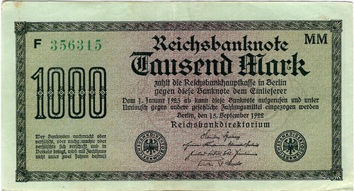 Reichsbanknote 1000 mark 1922 - reichsbanknote,