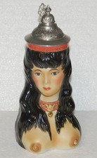 Bierkrug Porzellan Zinndeckel Albert Stahl Rudolstadt Frau Halbakt Halbporträt