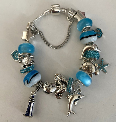 Charm armband blau silber - charm-armband, blau/silber