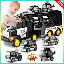 Spielzeug Polizeiauto 7IN1 Truck Autotransporter Friktion Sound & Licht Effekte