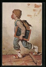 Künstler-AK Hermann Kaulbach: Glückliche Zeiten, Schulbub 1917 