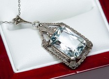 Silber - antiker Art Deco Anhänger - natürlicher Aquamarin - Markasite