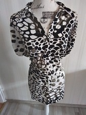 Festliche  Bluse Gr. 46/48, Mit  Ärmeln und Brusttaschen, Weiss/schwarz, Gebr.