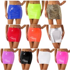 Damen Minirock Kurz Lack Leder Rock Eng Bleistiftrock Stretch Figurbetont Skirt