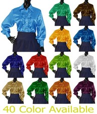 Damen Satin Bluse Langarm Vintage Rüschen Hemd Knopfleiste Elegant Oberteil Hemd