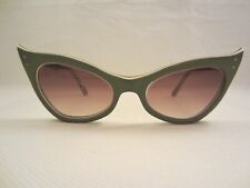 SONNENBRILLE KATZENAUGEN VINTAGE 1950's CAT EYE SUNGLASSES 1950'er GRÜN WEIß ALT