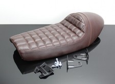 Motorrad Cafe-Racer SITZBANK universal dunkelbraun mit Höcker und Karo-Nähten