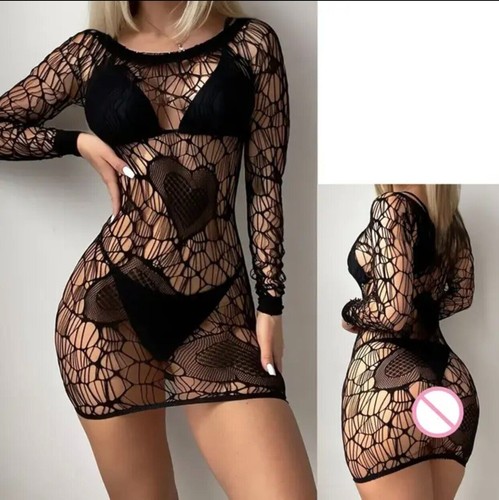 Damen netz mini kleid negligee - netz,