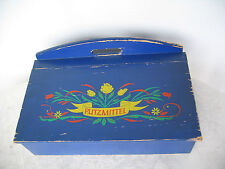 alter  antiker Putzmittel Schuhputzkasten Wichskasten Bauermalerei bemalt blau 