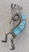 Türkis Navajo Sterling Silber Anhänger Kokopelli Indianerschmuck Brosche