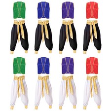 Herren Kostüm Patchwork Weste Karneval Set Elastischer Bund Hosen Arabisch Oben