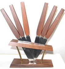 Altes Solingen Obstmesser Set Teakholz – 6-teilig mit Ständer – aus den 60er/70