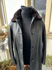 JOOP Ledermantel original in Schwarz mit abnehmbarem Fellkragen Gr. 40/42