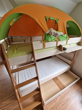 Paidi Etagenbett, Doppelstockbett, Kinderbett,Bettkasten, Zeltdach, Massivholz