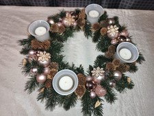 Adventskranz Adventsgesteck Weihnachtsgesteck Handmade Kunsttanne 35 cm  rosa 