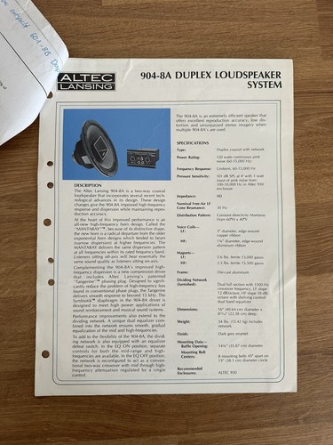 Altec lansing 904 8a duplex - lansing, 904-8a