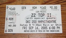 ZZ Top Konzertkarte Eintrittskarte Ticket - OKC ZOO AMPHITHEATRE - 16 Sept. 2005