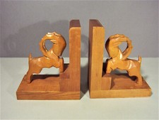 2 x Buchstütze CD  DVD Massivholz Gams Gemse Steinbock Widder Holz Hartholz BUCH