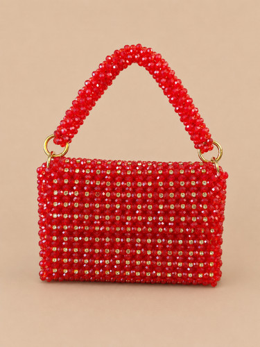 Red crystal beaded bag - crystal, with