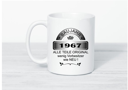 Tasse baujahr grau - tasse, "