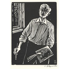 Conrad Felixmüller Selbst Holzschnitt signiert 1967 + Katalog Ausstellung 1972