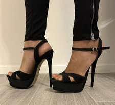 High Heels Riemchen Plateau Sandaletten, Buffalo, Leder, Gr. 40,  getragen, Sexy