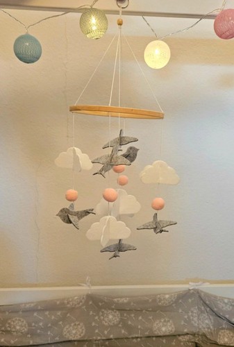 Mobile vögel wolken rosa - rosa, grau