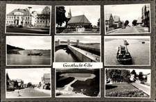 Ak Geesthacht an der Elbe, Schleuse, Kirche, Schleppzug auf der... - 2938416
