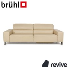 Brühl Alba Leder Dreisitzer Beige Creme manuelle Funktion Sofa Couch