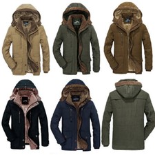 Herren Fleecefutter Parka Mantel Kapuze Reißverschluss Winter Thermo Warm Jacke