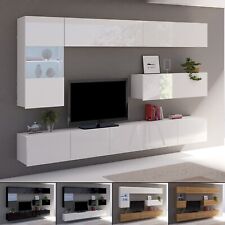 Wohnwand CALABRINI-4 Wohnzimmer-Set Hängewohnwand Anbauwand Hochglanz Modern LED