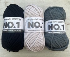 3 x 50g MyBoshi No 1, Mützengarn Schnellstrickgarn Schwarz Elfenbein Titangrau