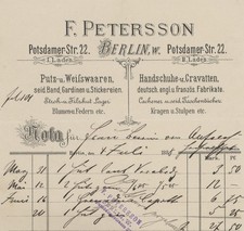 Rechnung Petersson Berlin Kleidung Mode Hüte Baronin von und zu Aufsess 1888