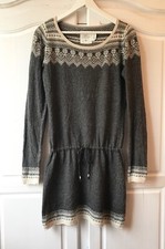 H&M Strickkleid Pullover Pulloverkleid Stiefelkleid Grau Winterkleid Boho Weiß S