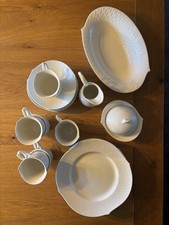 Meißen Wellenspiel Weiß mit Relief Kaffeeserv, Milch, Zucker, Schale, Für 6 Pers