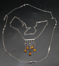 2 x Fischland, Bernstein, Collier Kette Art Deco 835 Silber Georg Kramer