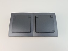 2 Fach Feuchtraum Steckdose UP IP44 mit Rahmen Antrahzit Außen- Balkonsteckdose