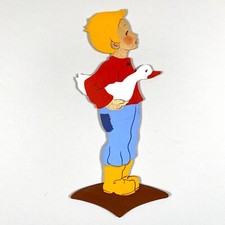 1950er Mertens-Kunst Hans im Glück 19cm Wand Figur Kind Alt Märchen-Holzbild 