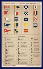 Lithographie anno 1898 - Flaggen Marine Fernsignale Flaggenalphabet Wimpel