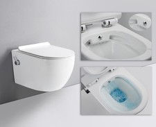 TAHARET Spülrandlos Wand Hänge Dusch WC Toilette + Armatur und Soft-Close Sitz